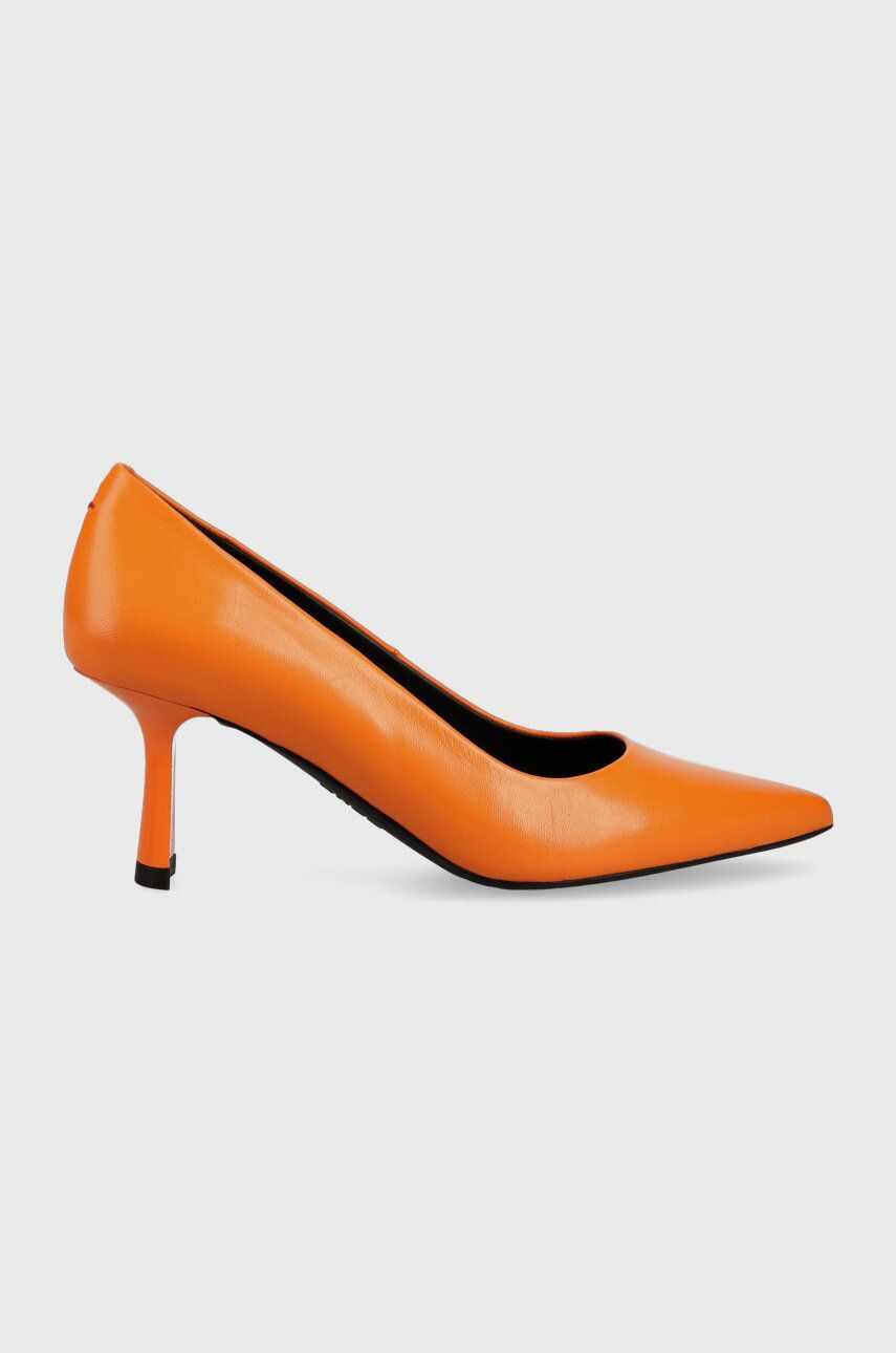HUGO pantofi de piele Alexis culoarea portocaliu, cu toc drept, 50487920