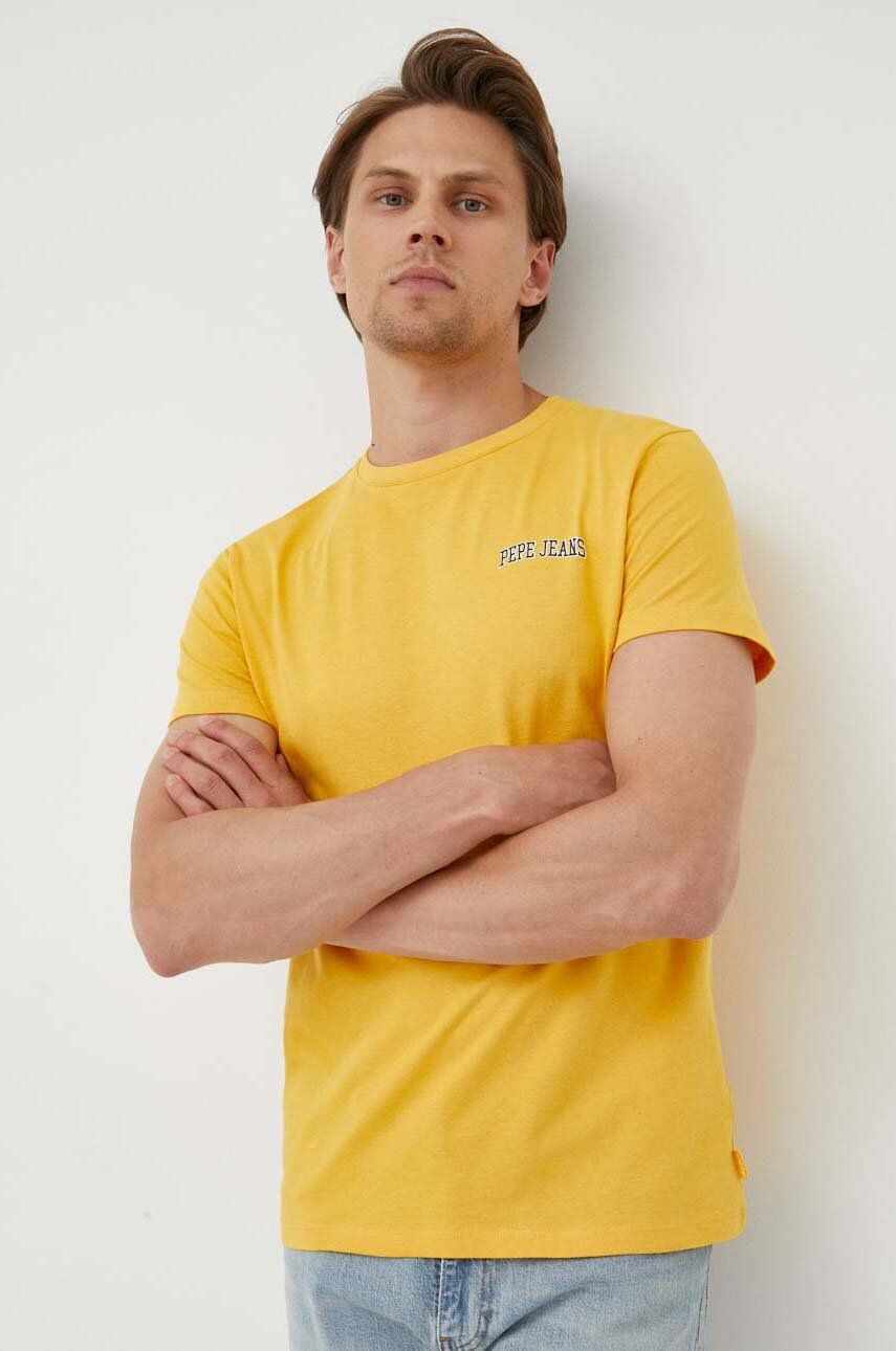 Pepe Jeans tricou din bumbac culoarea galben, cu imprimeu