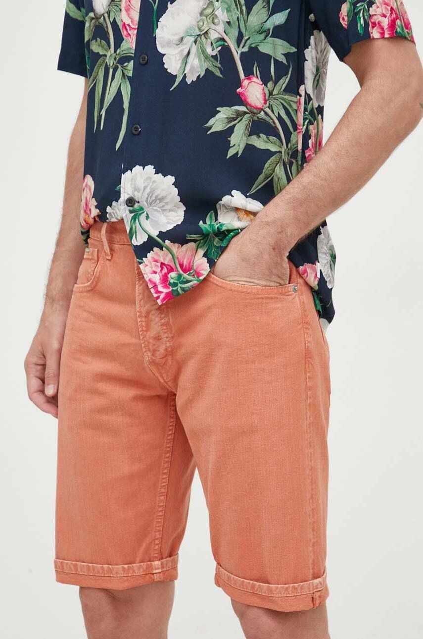 Pepe Jeans pantaloni scurti jeans Callen barbati, culoarea portocaliu
