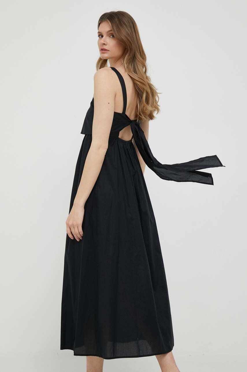 Sisley rochie din bumbac culoarea negru, midi, evazati