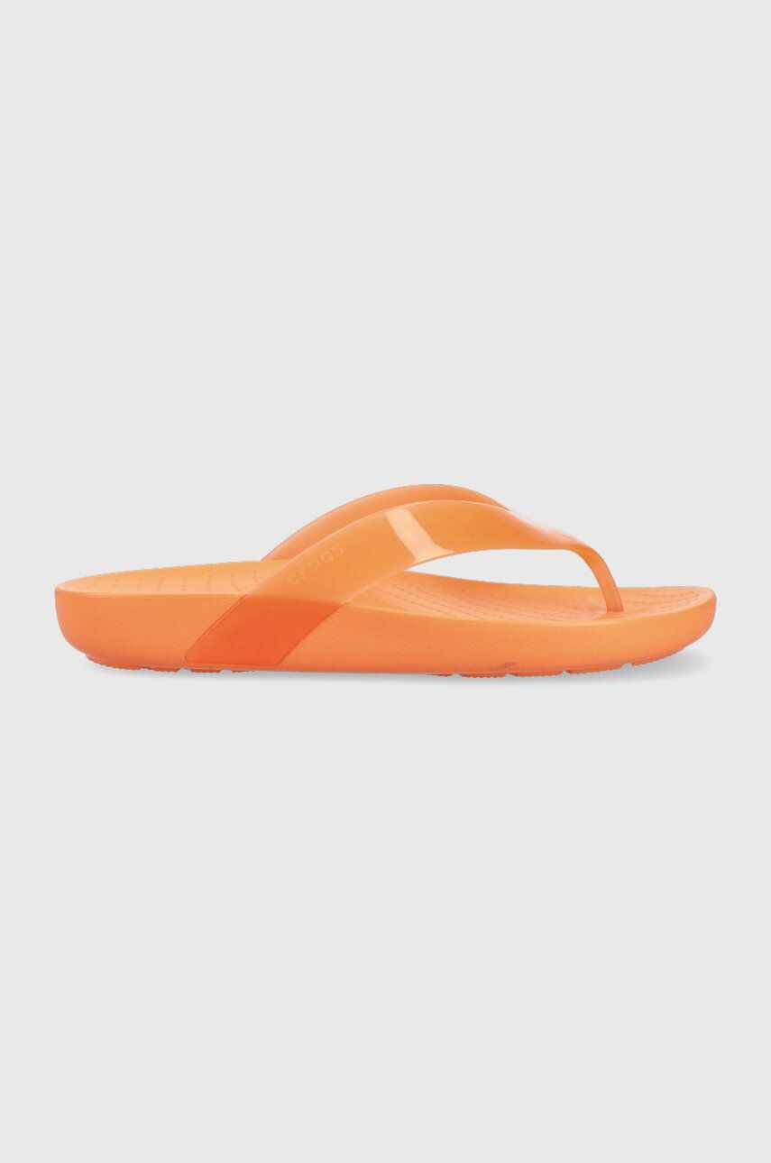 Crocs slapi Splash Glossy Flip femei, culoarea portocaliu, cu toc plat, 208534