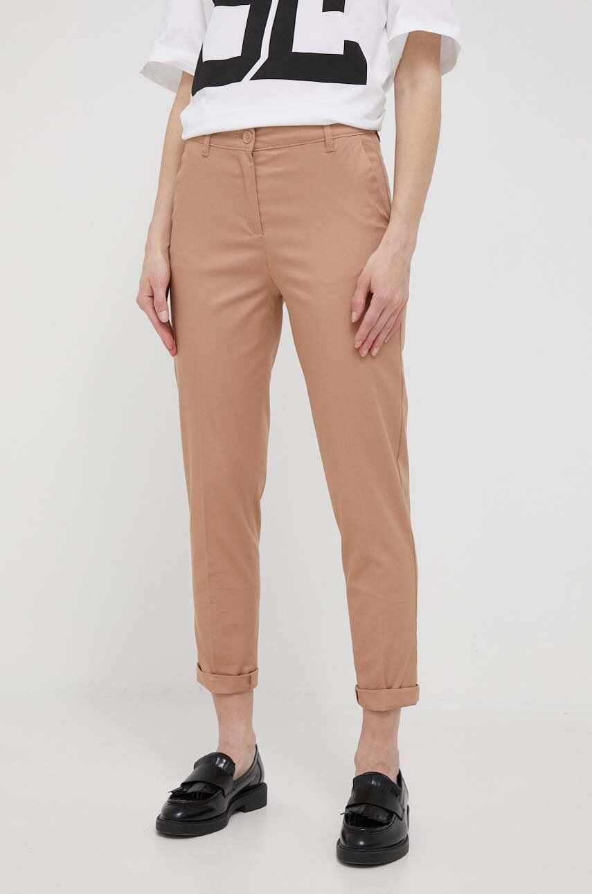 Sisley pantaloni femei, culoarea maro, fason tigareta, high waist