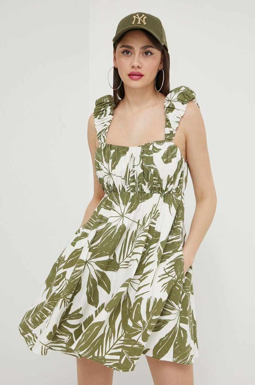 Abercrombie & Fitch rochie din in culoarea verde, mini, evazati