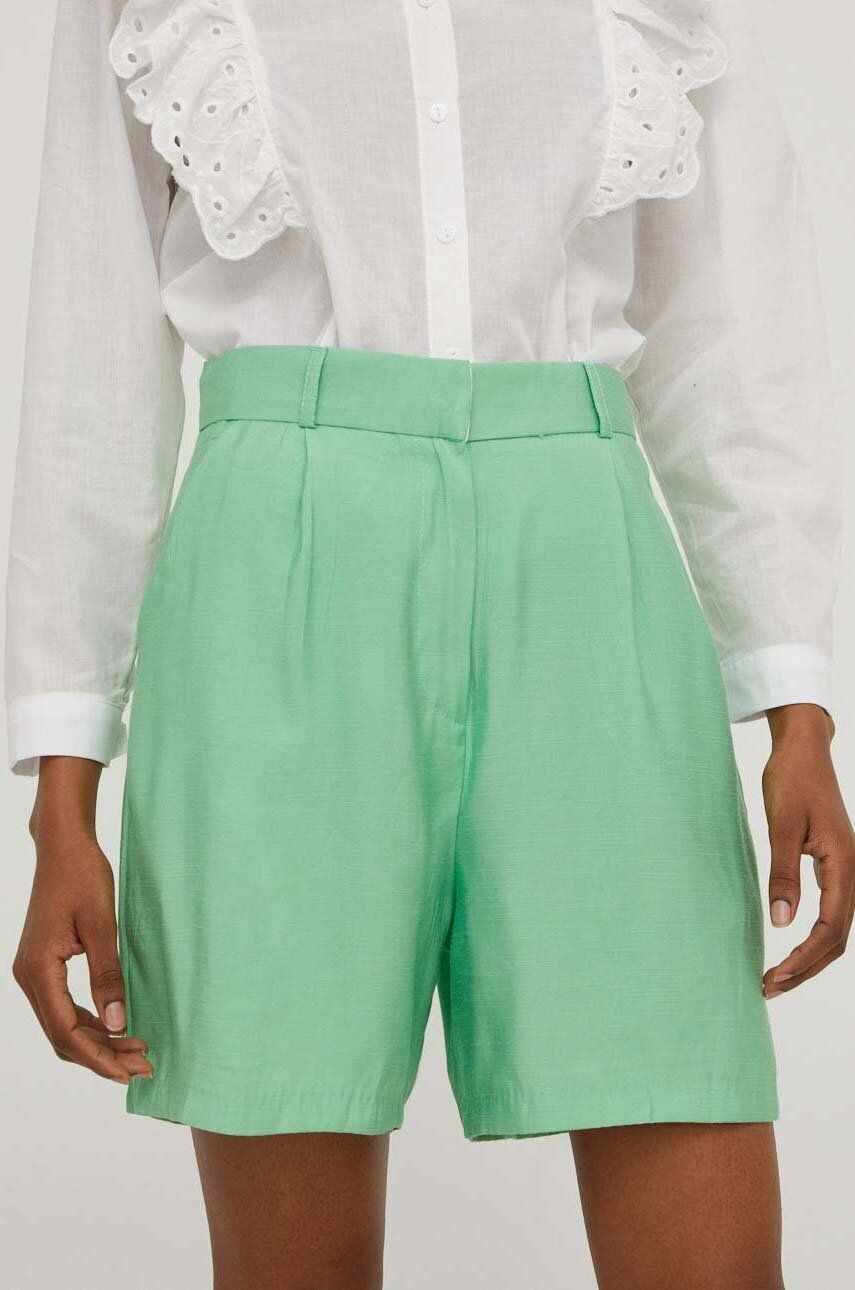 Answear Lab pantaloni scurti femei, culoarea verde, neted, high waist