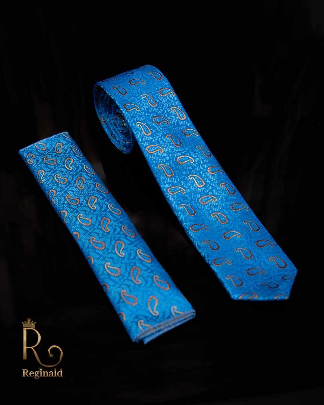 Cravata cu batista, albastra cu model - CV510
