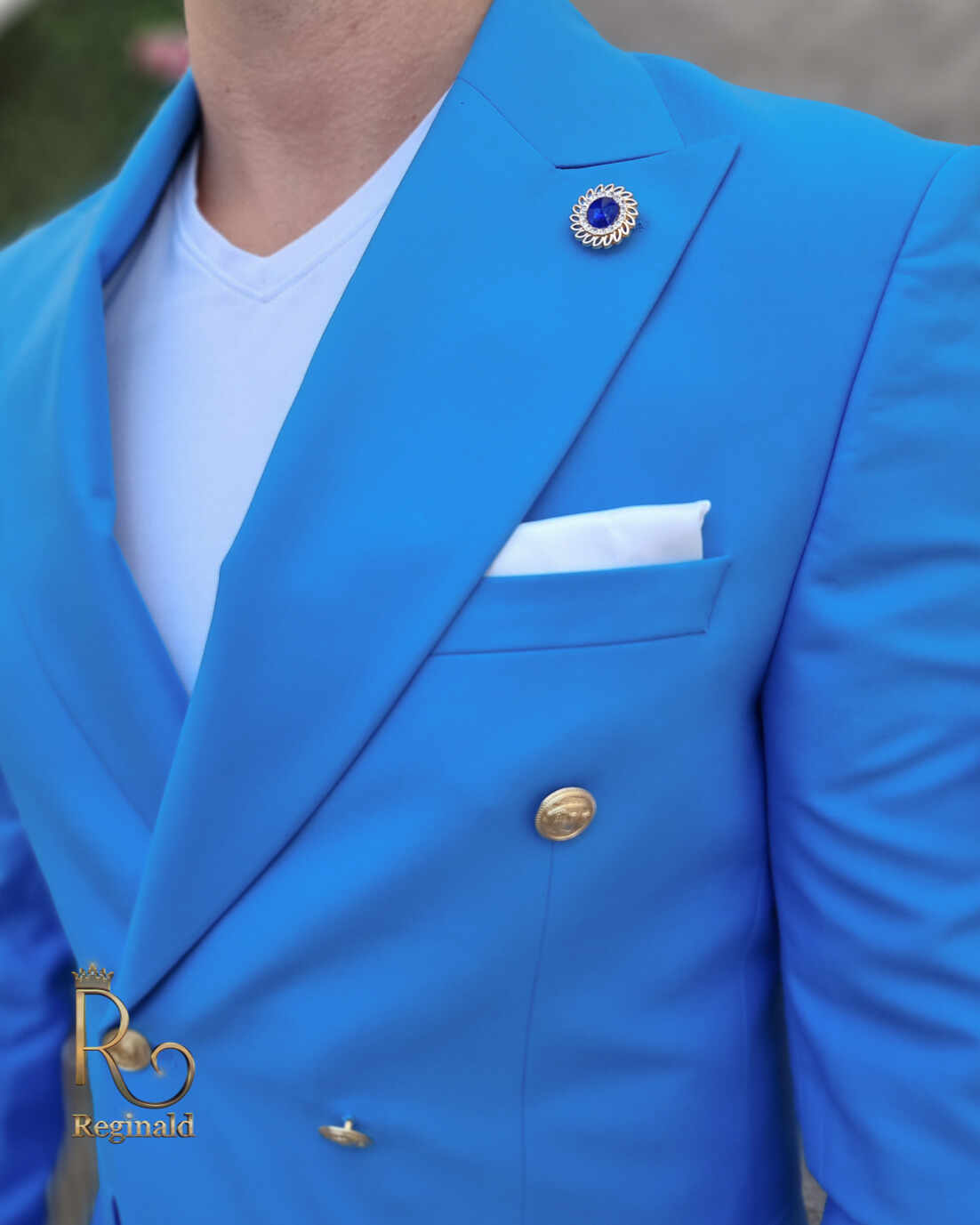 Costum de barbati elegant bleu cu butoni: Sacou si Pantalon - C4086