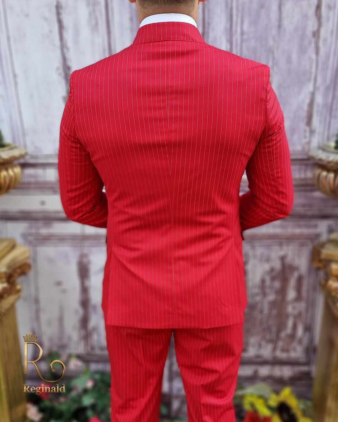 Costum elegant de bărbați, rosu in dungi, Sacou si Pantalon - C3744