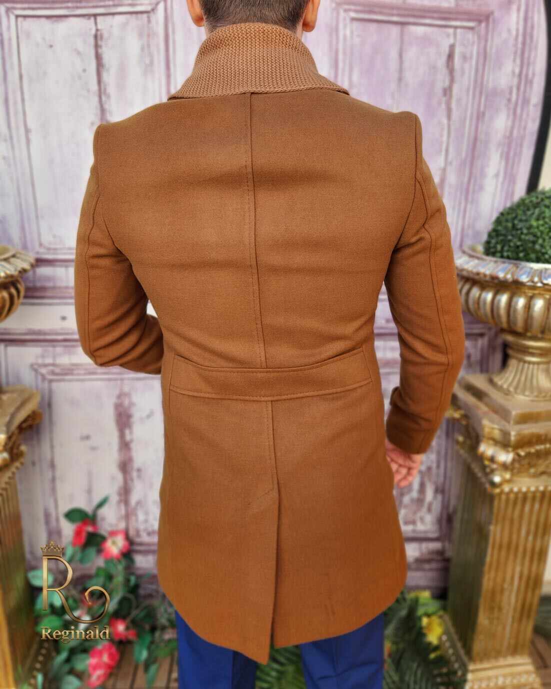 Palton de bărbați, Slim Fit, Maro, Guler textil detașabil - PT440