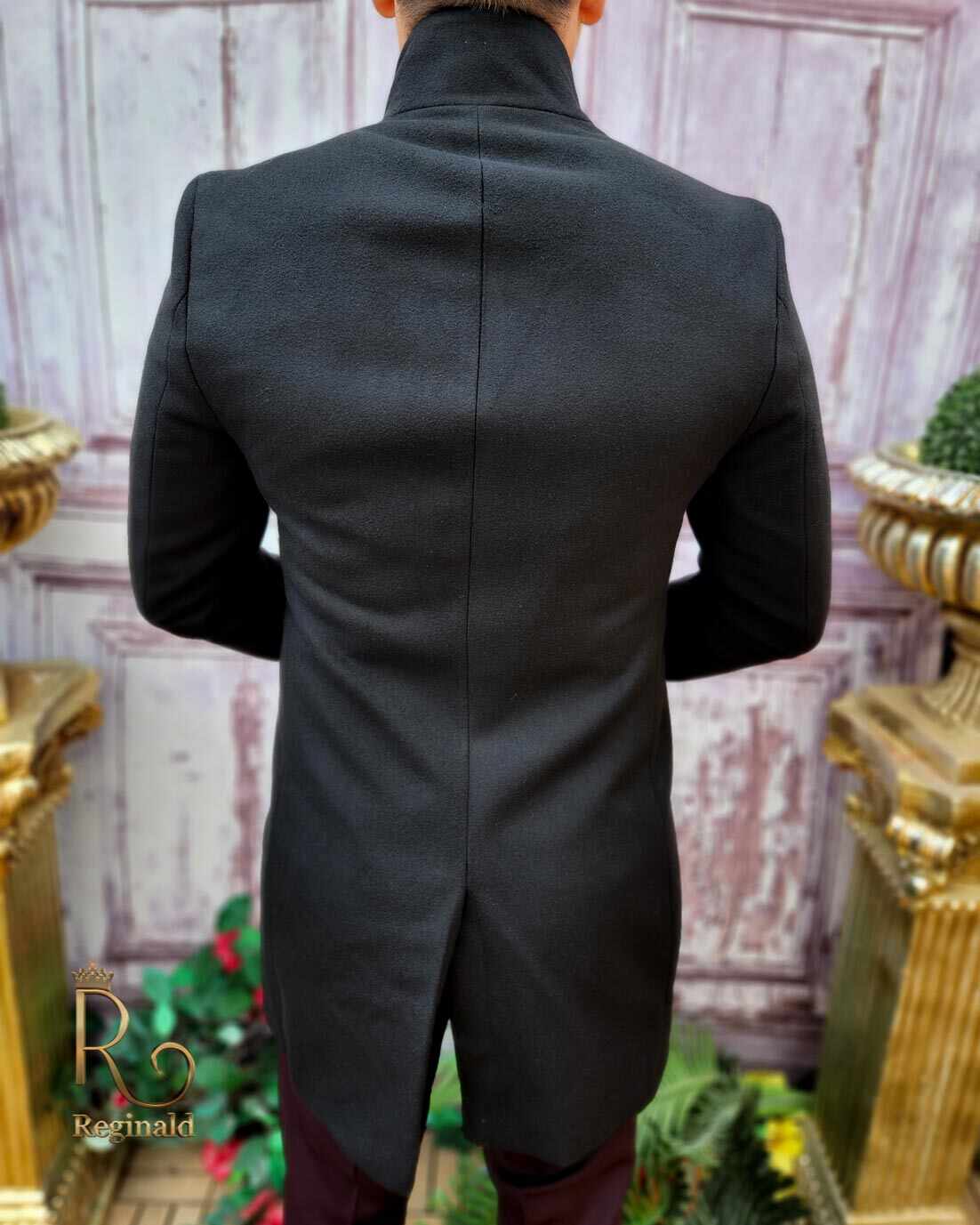 Palton de bărbați, Slim Fit, Negru cu nasturi - PT461
