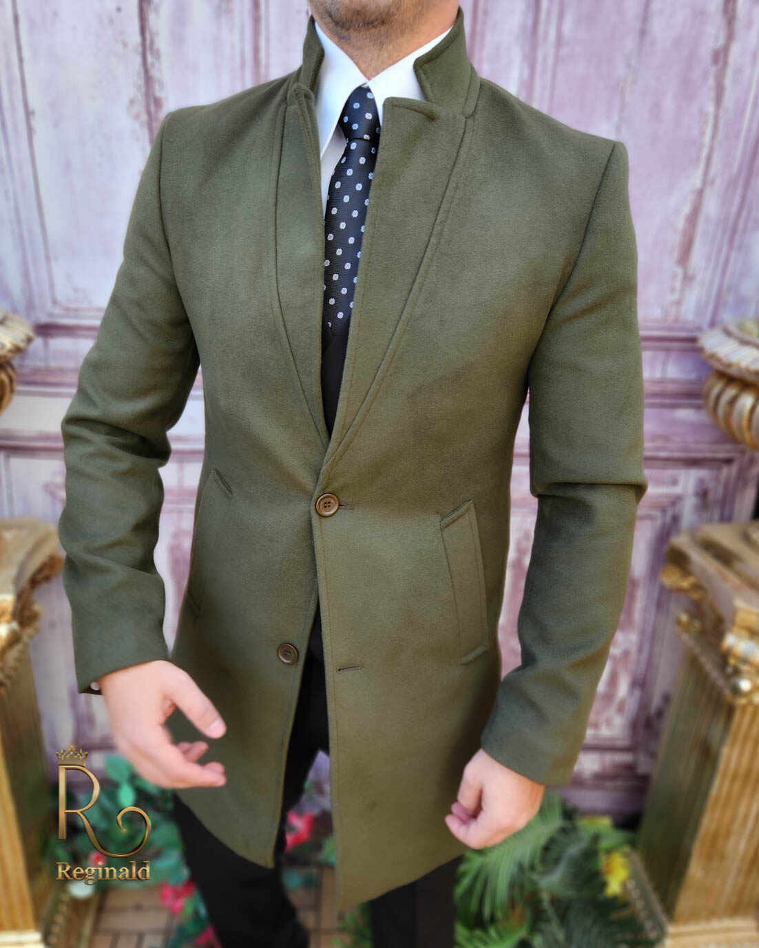 Palton de bărbați, Slim Fit, Verde cu nasturi - PT459