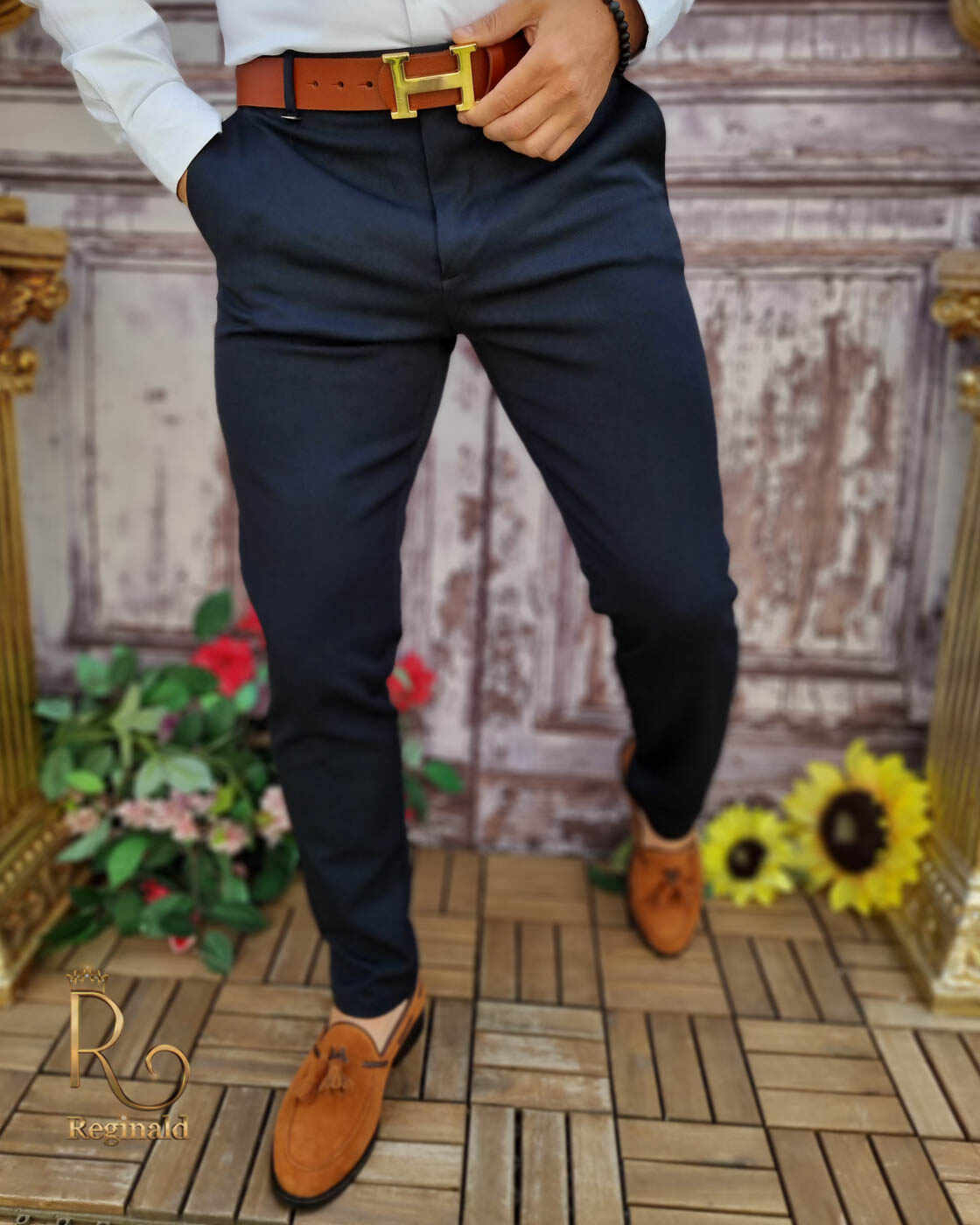 Pantaloni eleganți de bărbați, Bleumarin, Slim Fit si Conici - PN671