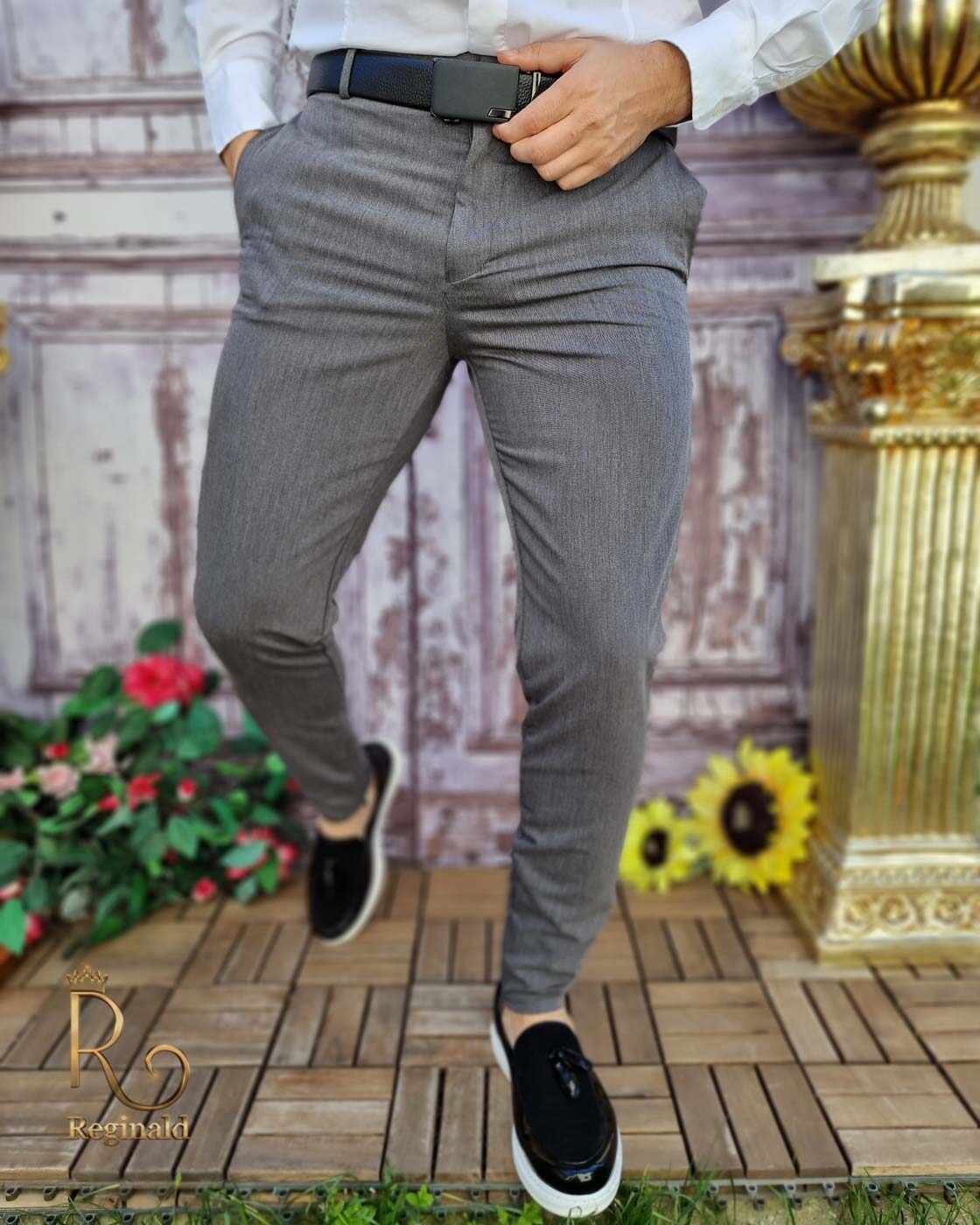 Pantaloni eleganți de bărbați, Gri, Slim Fit si Conici - PN661