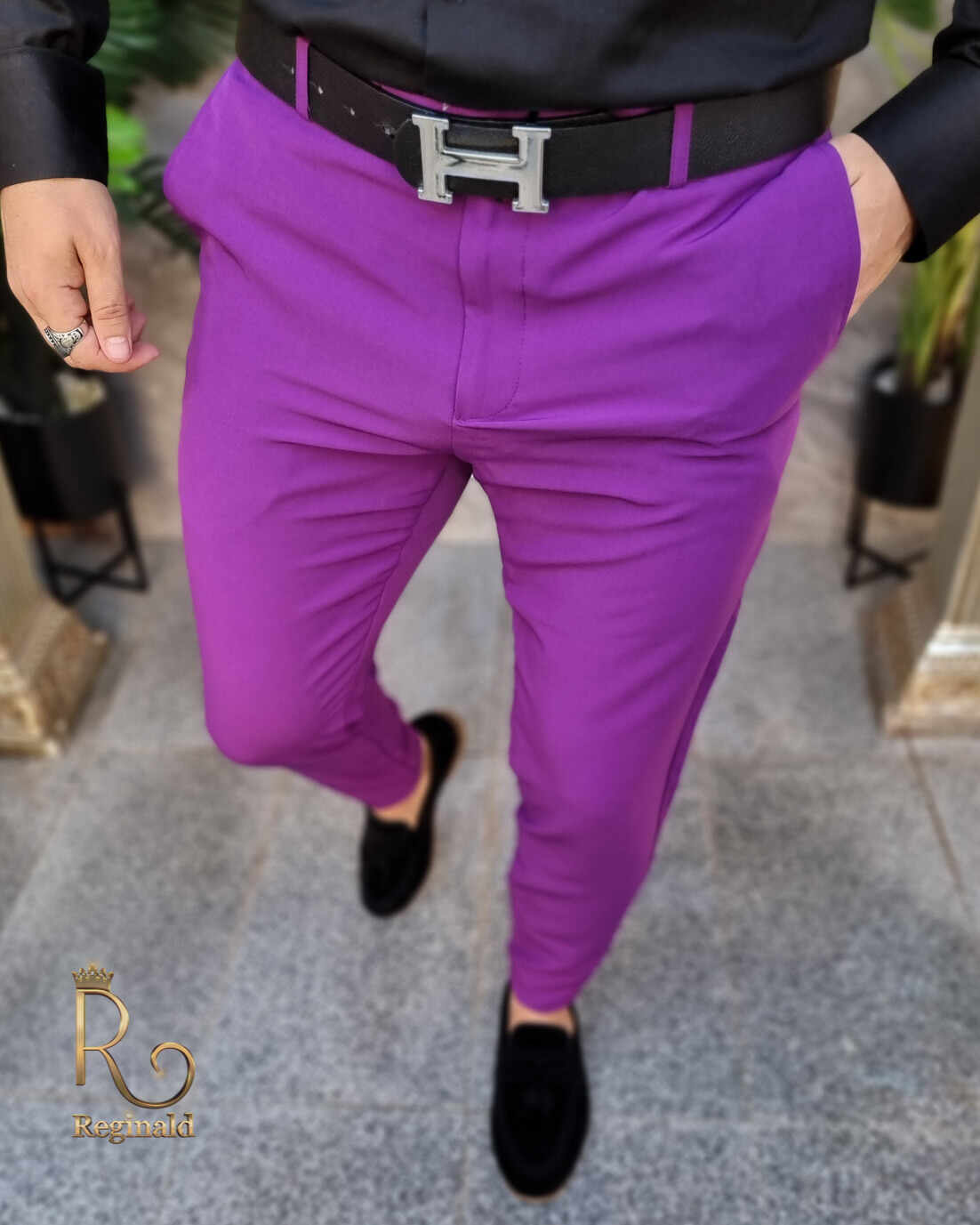 Pantaloni Mov de bărbați, Casual Slim Fit, Conici cu lanț – PN712