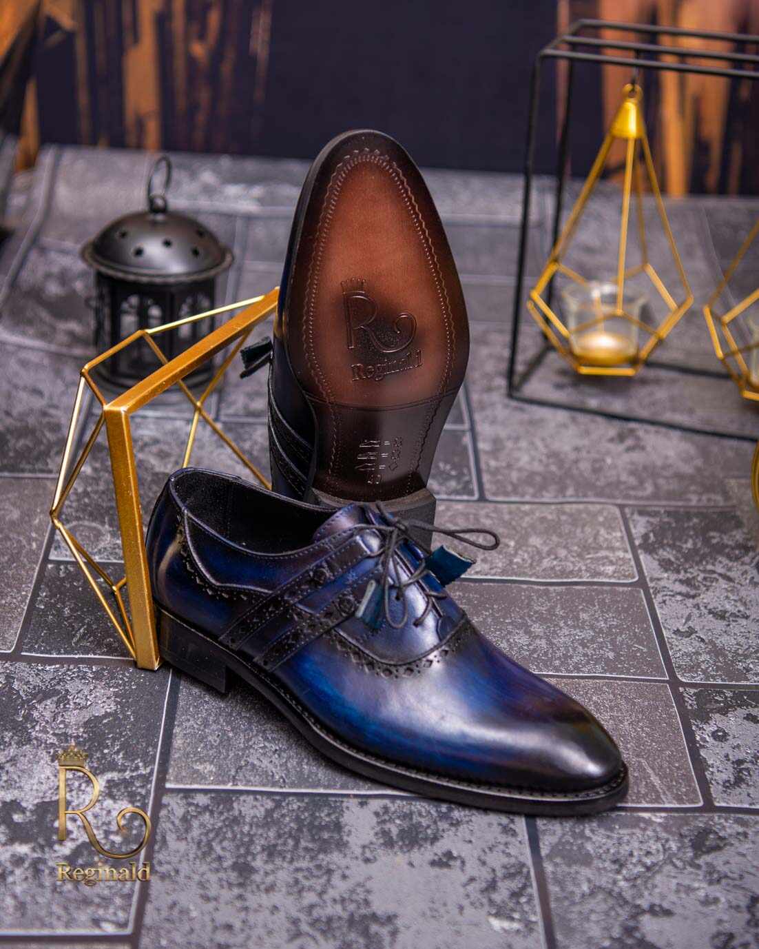 Pantofi eleganți de bărbați din piele naturala, Albastru patinat - P1572