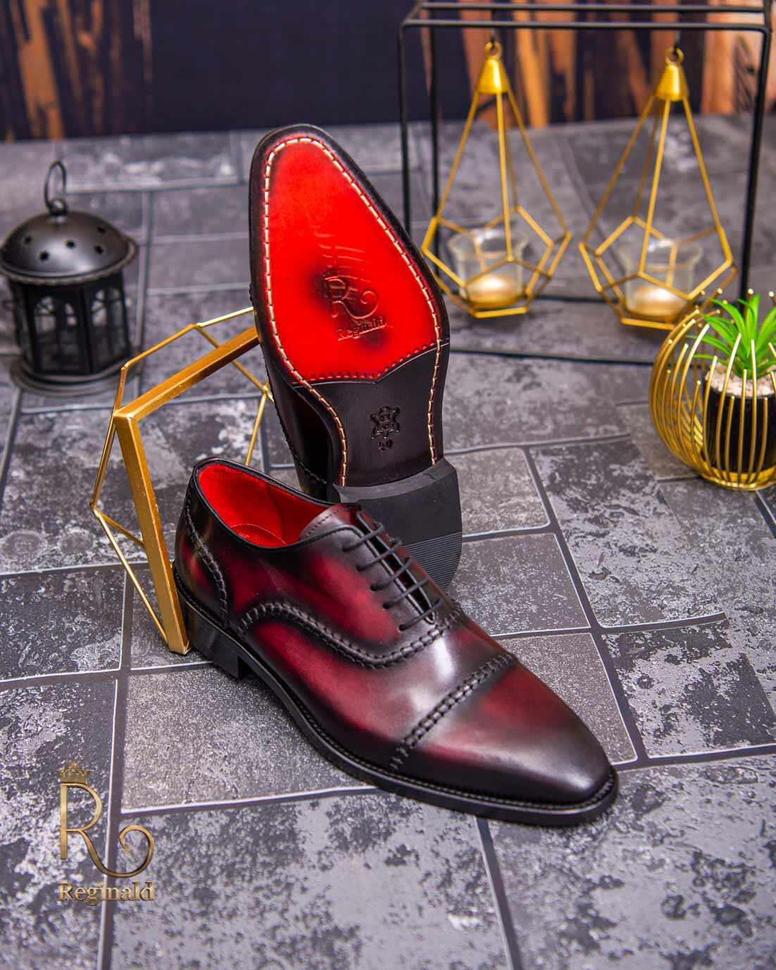 Pantofi eleganți de bărbați din piele naturala, Bordo degrade - P1586