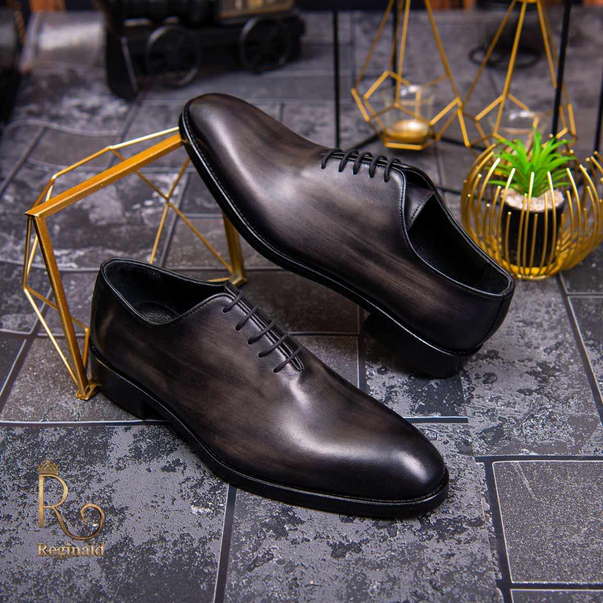 Pantofi eleganti de barbati din piele naturala, gri degrade negru - P1389