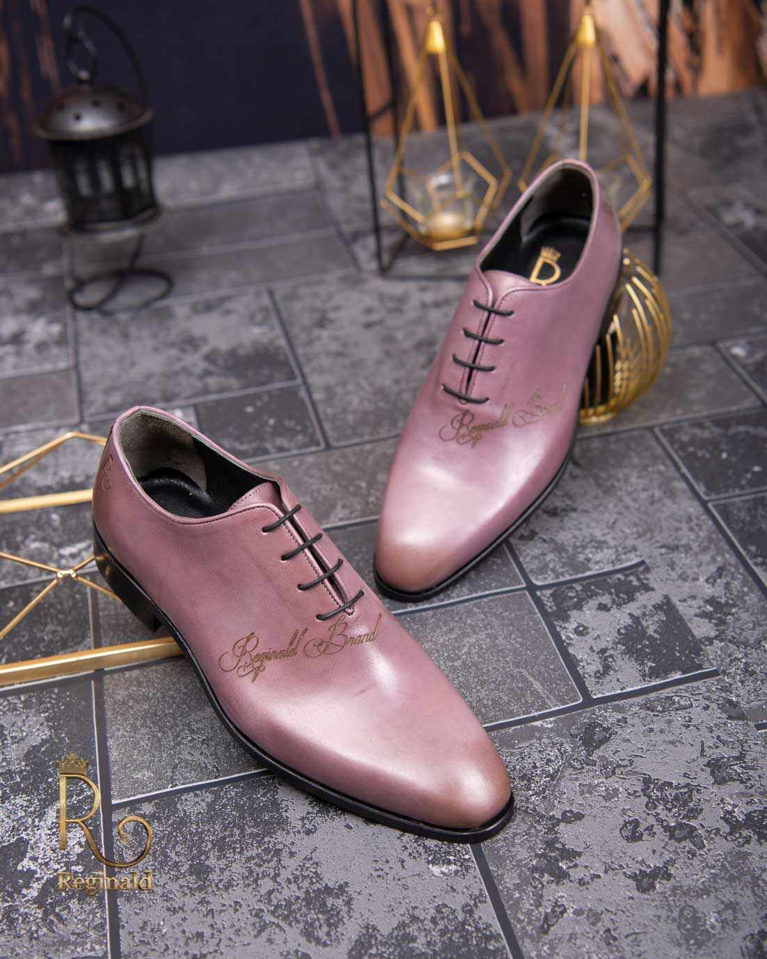 Pantofi eleganți de bărbați din piele naturala, roz prafuit - P1624