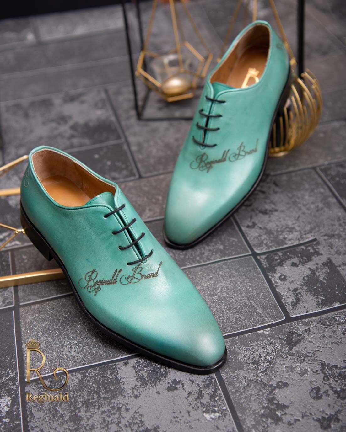 Pantofi eleganți de bărbați din piele naturala, Turcoaz - P1613
