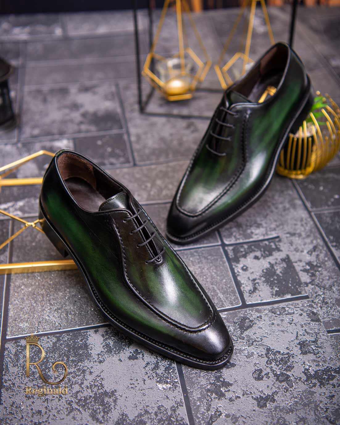 Pantofi eleganți de bărbați din piele naturala, Verde degrade - P1592