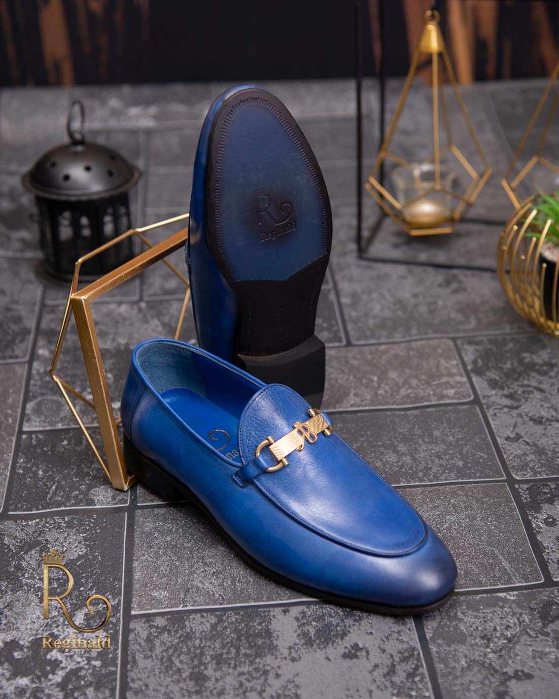 Pantofi Loafers de bărbați din piele naturala, Albastri - P1617