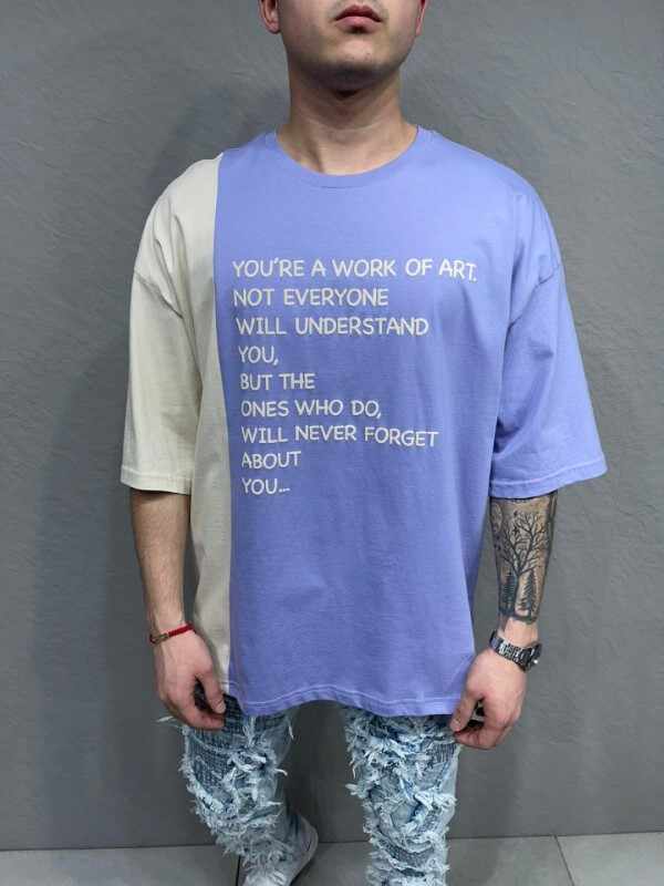 Tricou de bărbați, Slim Fit, Bicolor cu imprimeu - TR1013