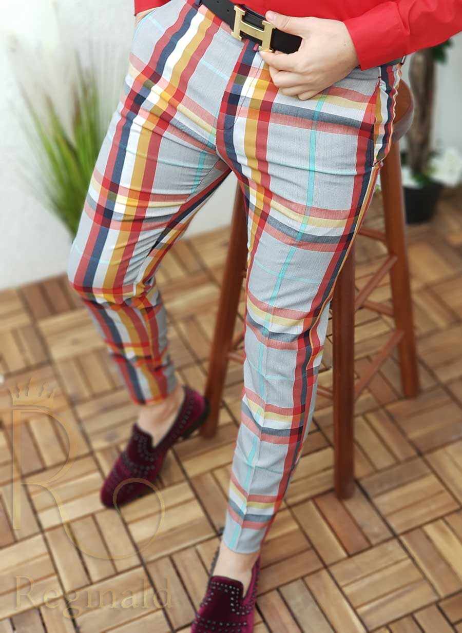 Pantaloni barbati, Slim Fit, in carouri, conici - PN261
