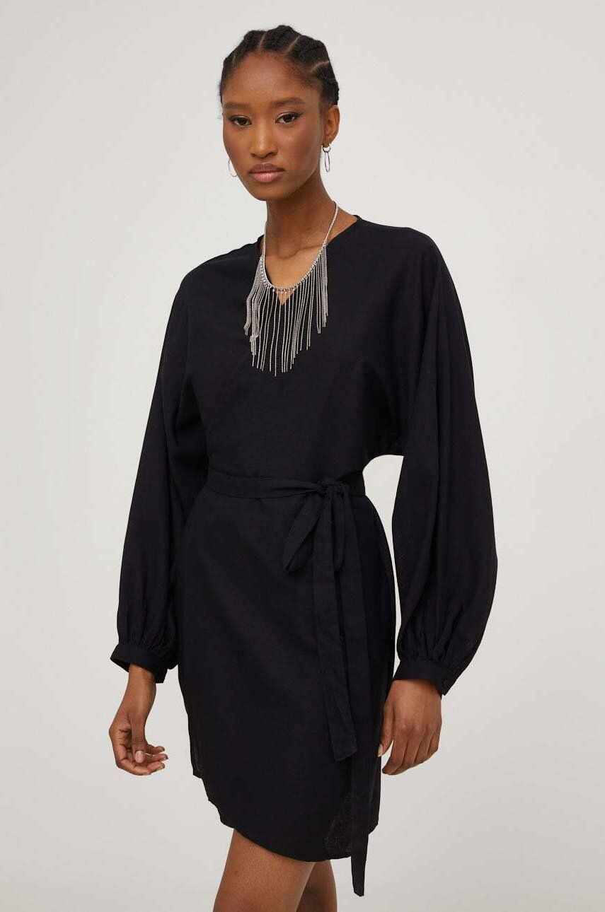 Answear Lab rochie din amestec de in culoarea negru, mini, drept