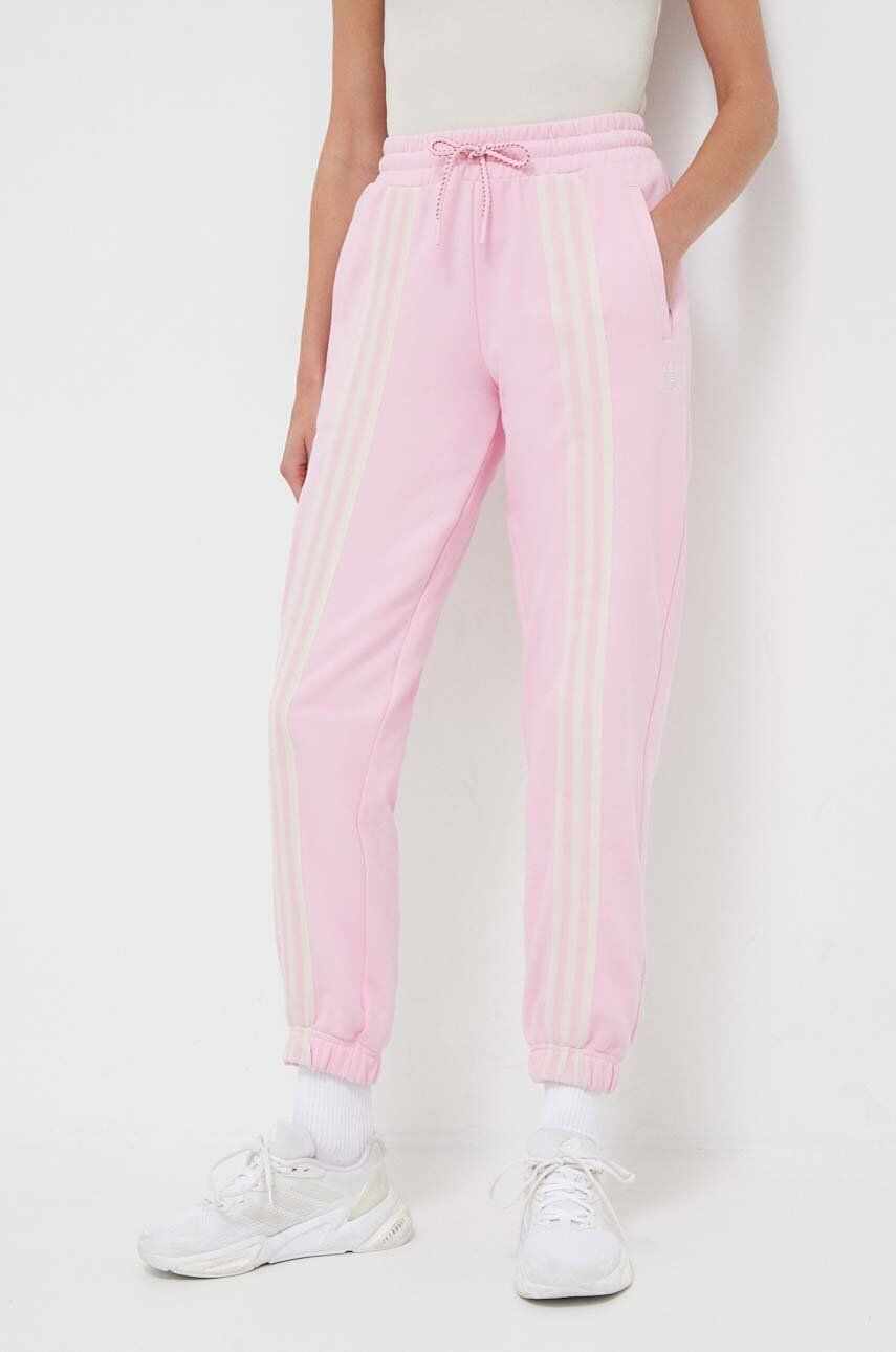 adidas Originals pantaloni de trening din bumbac culoarea roz, cu imprimeu