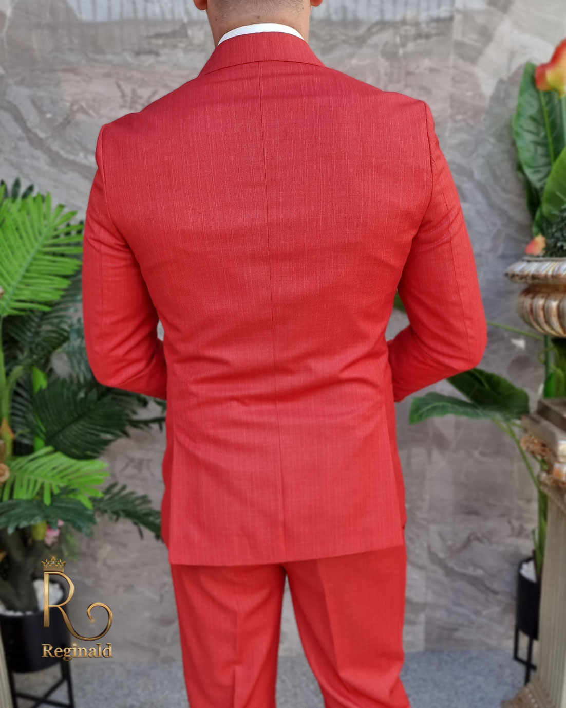 Costum rosu corai Double Breasted Sacou si Pantalon- C4149