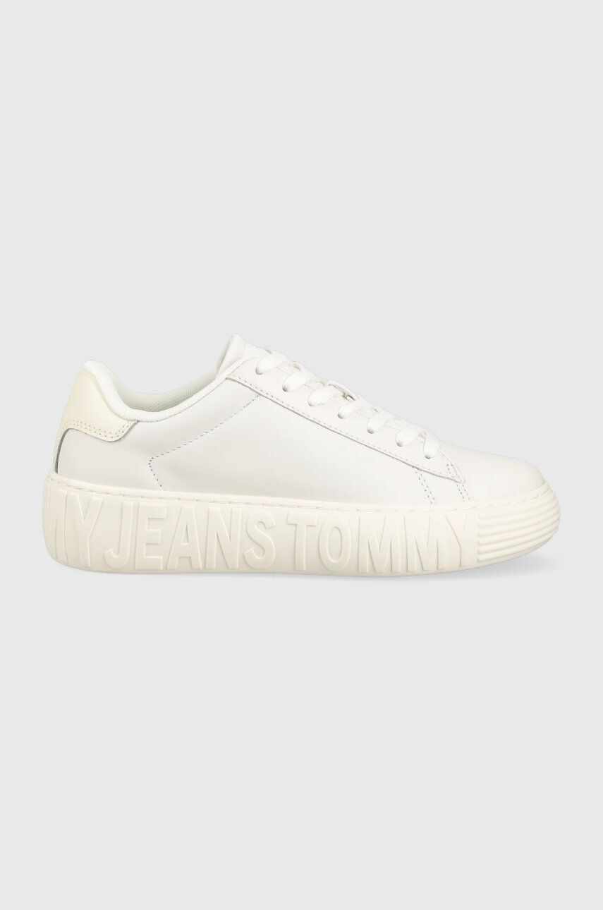 Tommy Jeans sneakers din piele TJW NEW CUPSOLE LEATHER culoarea alb, EN0EN02212
