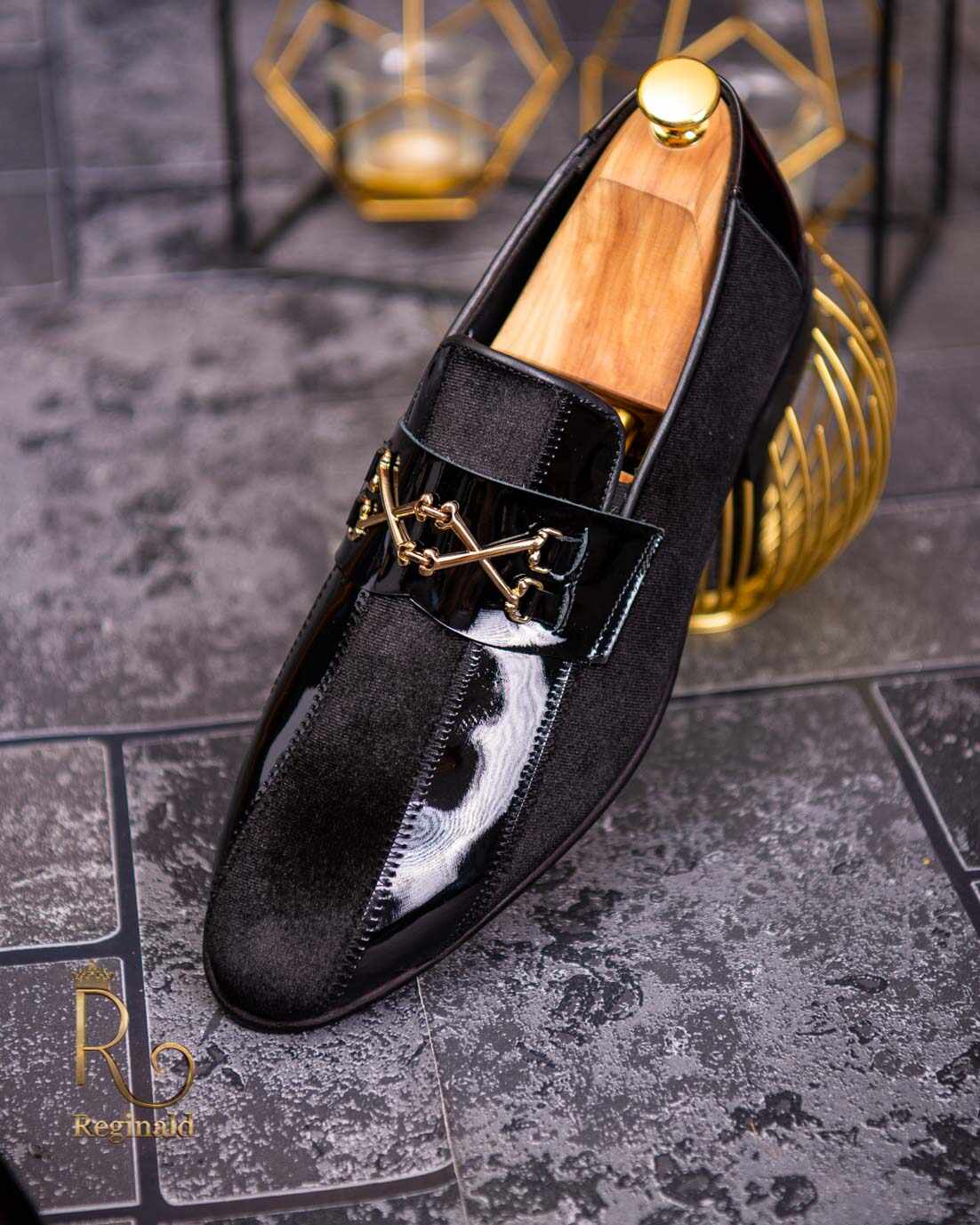 Pantofi Loafers de barbati din piele naturala, negri cu catifea - P1351