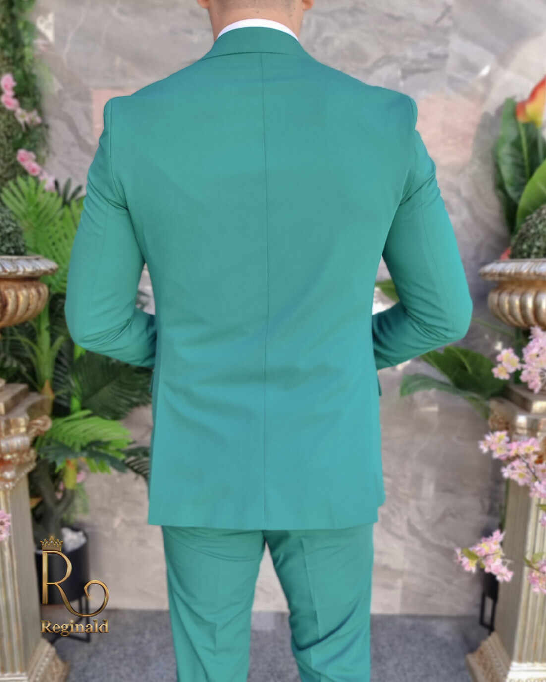 Costum de bărbați, verde cu butoni aurii, Sacou, Vesta si Pantalon - C4180