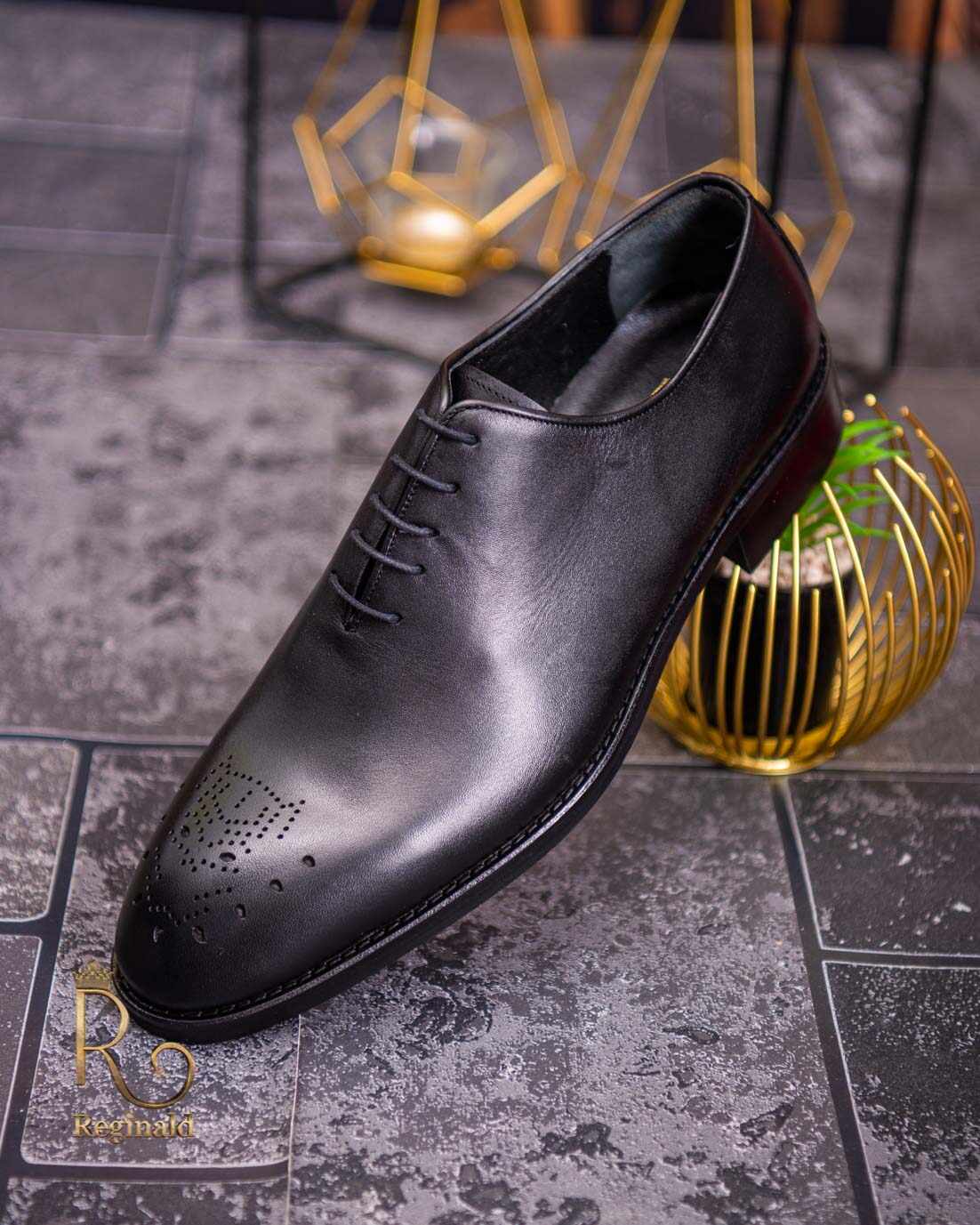 Pantofi cu siret barbatesti, negri din piele naturala - P1718
