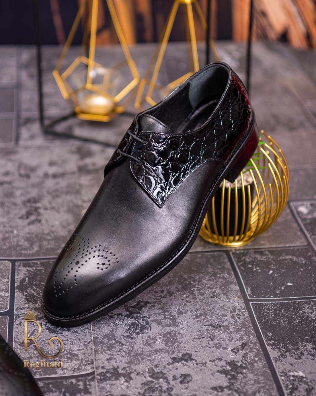 Pantofi cu siret barbatesti, negri din piele naturala- P1725