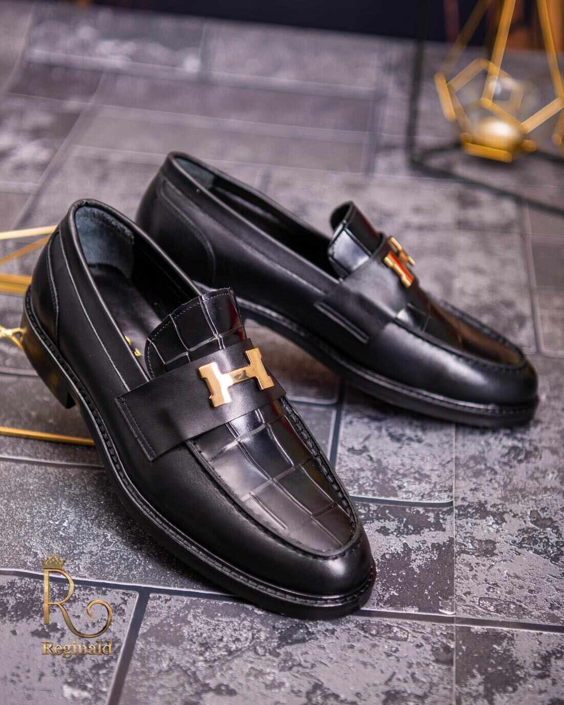 Pantofi Loafers de barbati din piele naturala, negri - P1717