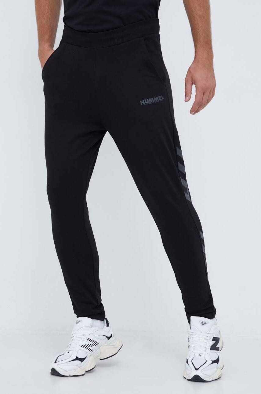 Hummel pantaloni de trening din bumbac culoarea negru, cu imprimeu