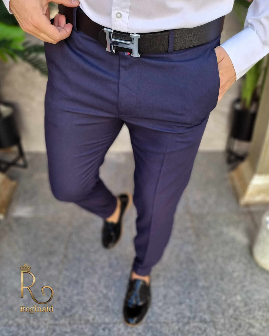 Pantaloni eleganti bleumarin, de barbati, croiala slim - PN743