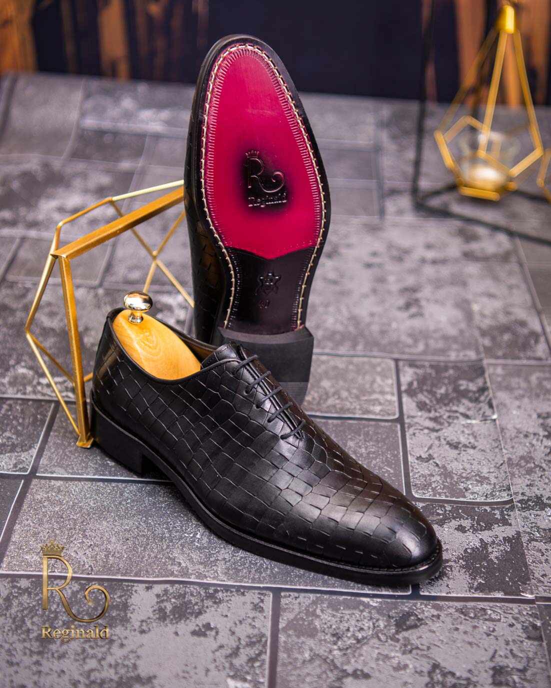 Pantofi eleganti barbatesti, negri piele naturala croc- P1737