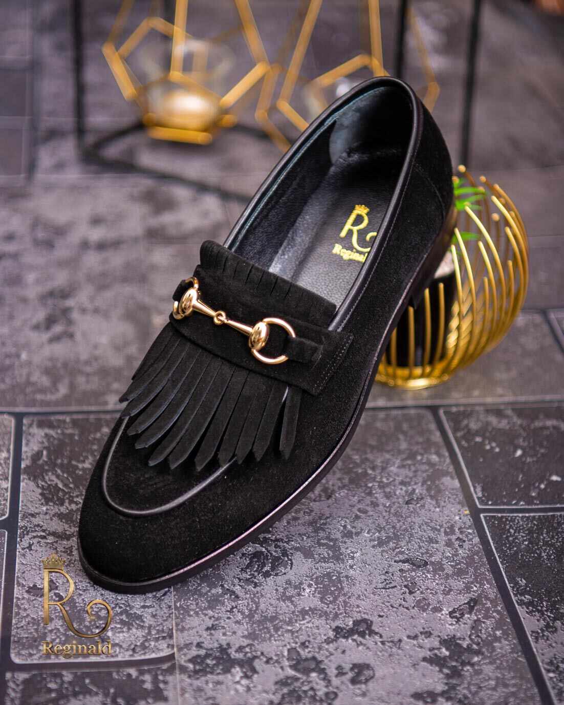 Pantofi Loafers, barbatesti, negri, piele intoarsa- P1760