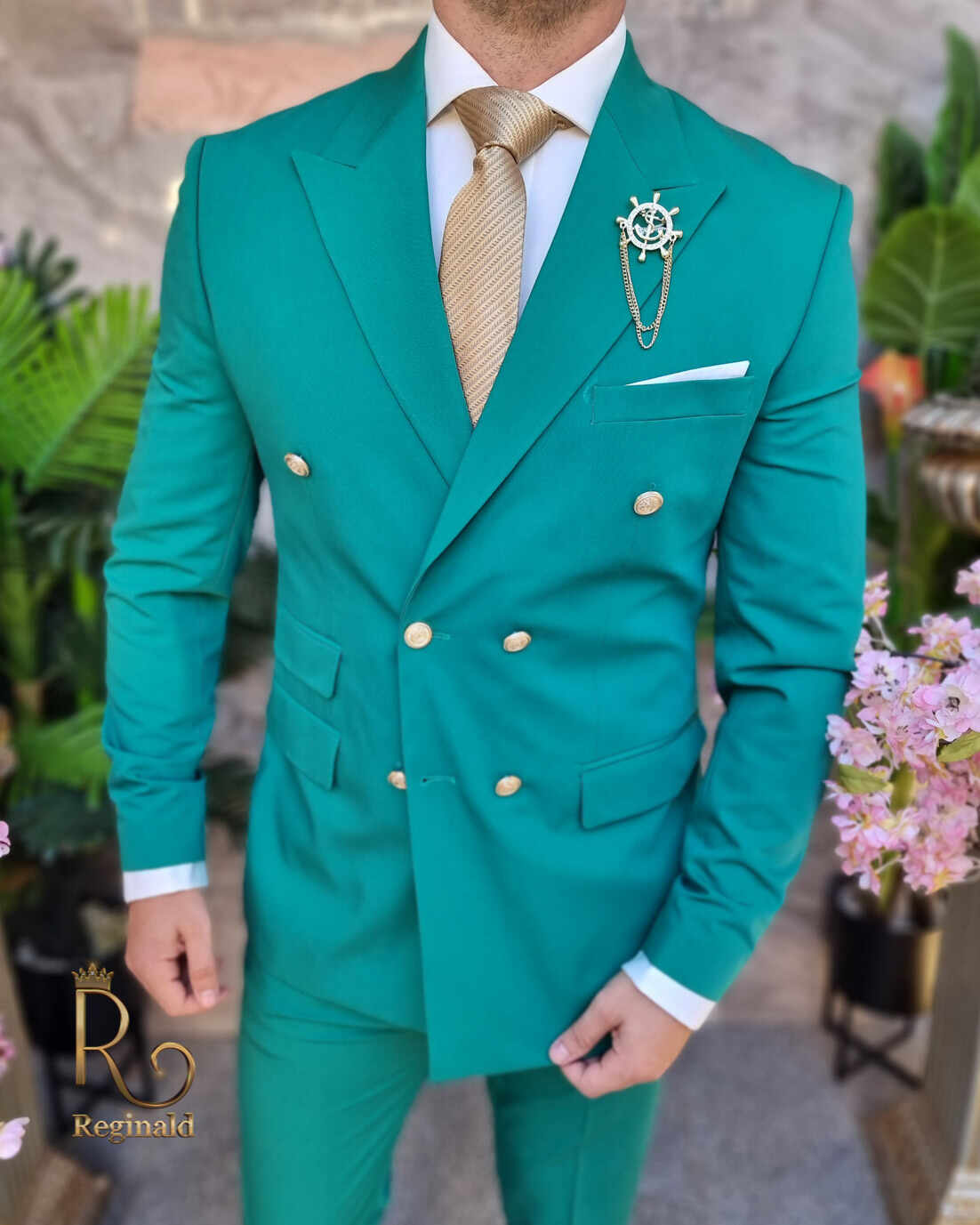 Costum barbatesc verde: Sacou si Pantalon - C4213