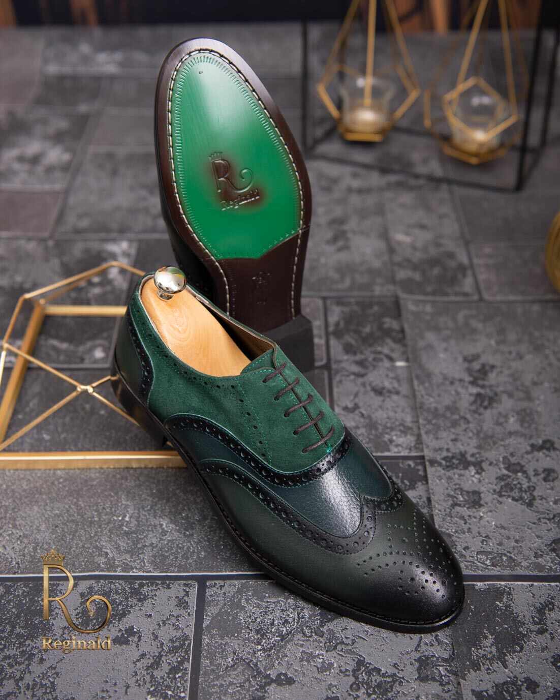 Pantofi de barbati, piele naturala, verzi in 3 nuante - P1779
