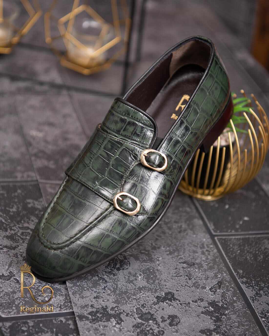 Pantofi Loafers, barbatesti, verde, piele naturala- P1767