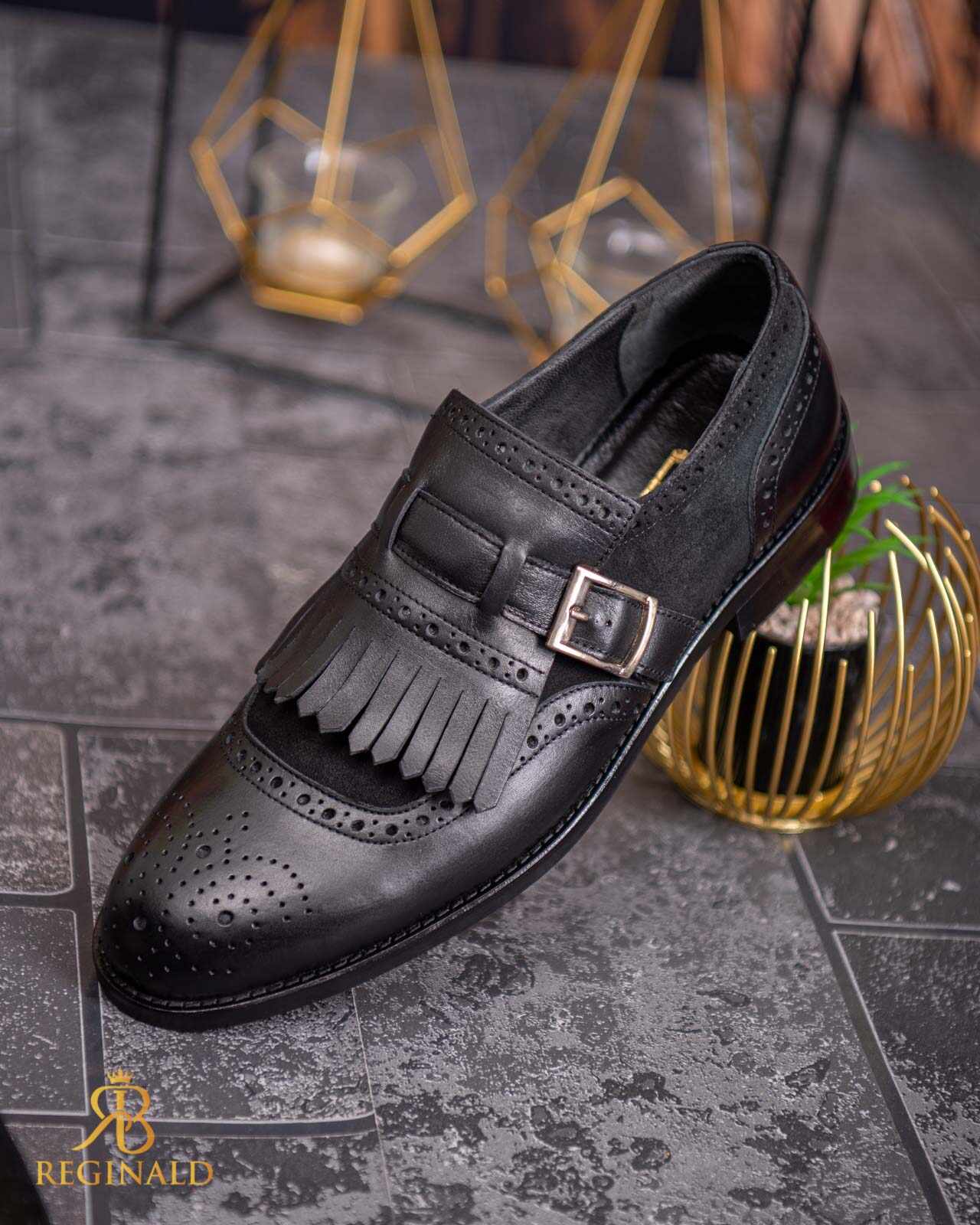 Pantofi Loafers cu catarama, piele naturala, negru- P1802