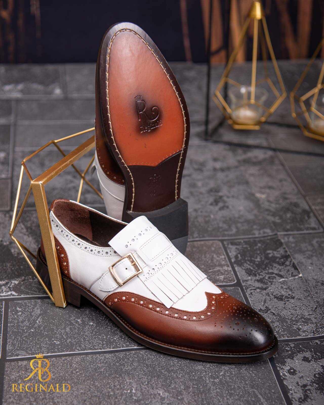 Pantofi Loafers maro/ivoire, cu catarama, piele naturala- P1795