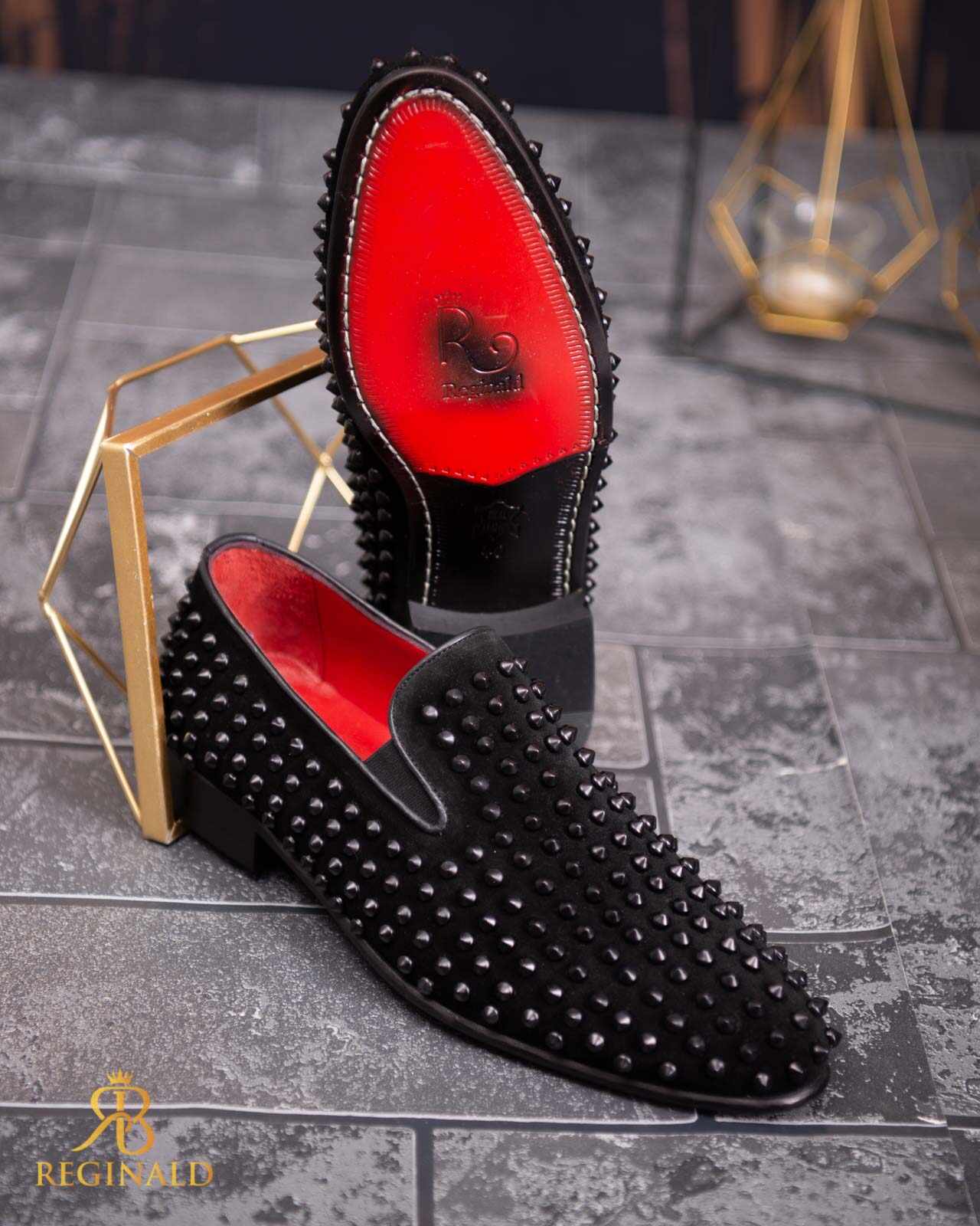 Pantofi Loafers negri cu tinte, piele intoarsa - P1798