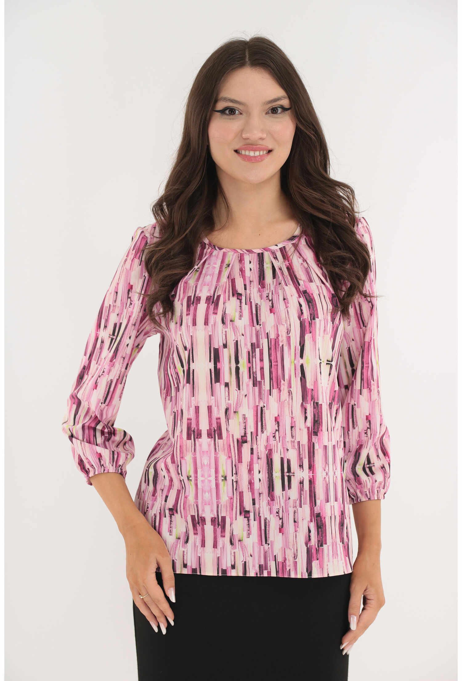 Bluza cu imprimeu abstract roz-gri