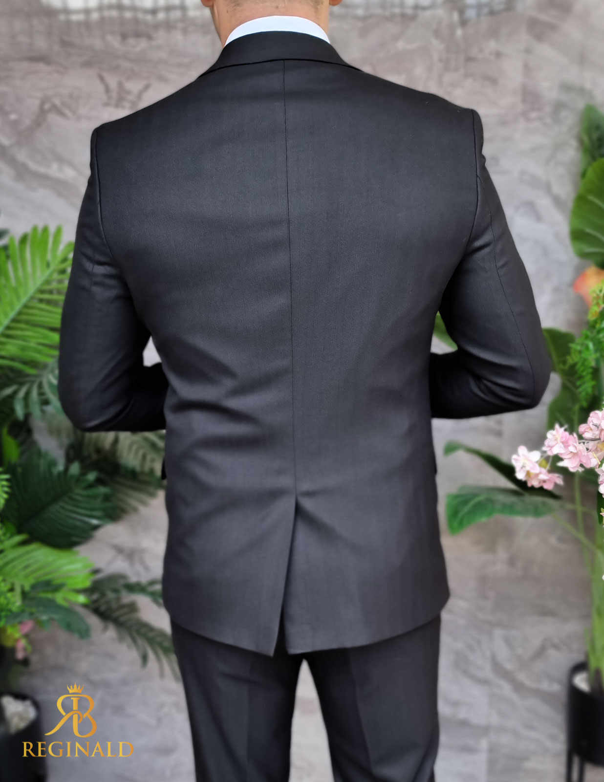 Costum de bărbați, negru texturat, Sacou, Vesta si Pantalon - C4329