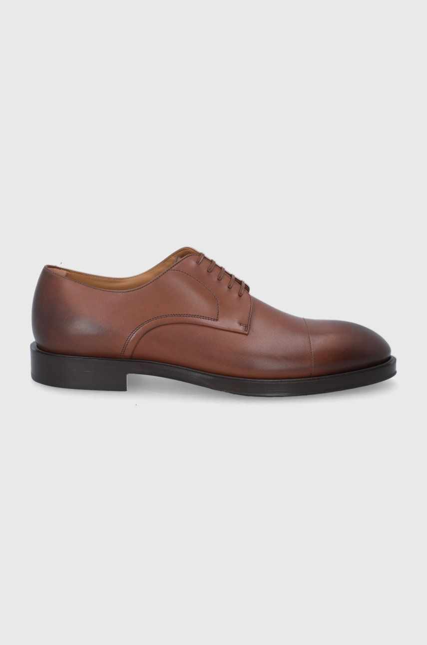 Boss pantofi de piele Honord bărbați, culoarea maro 50463566