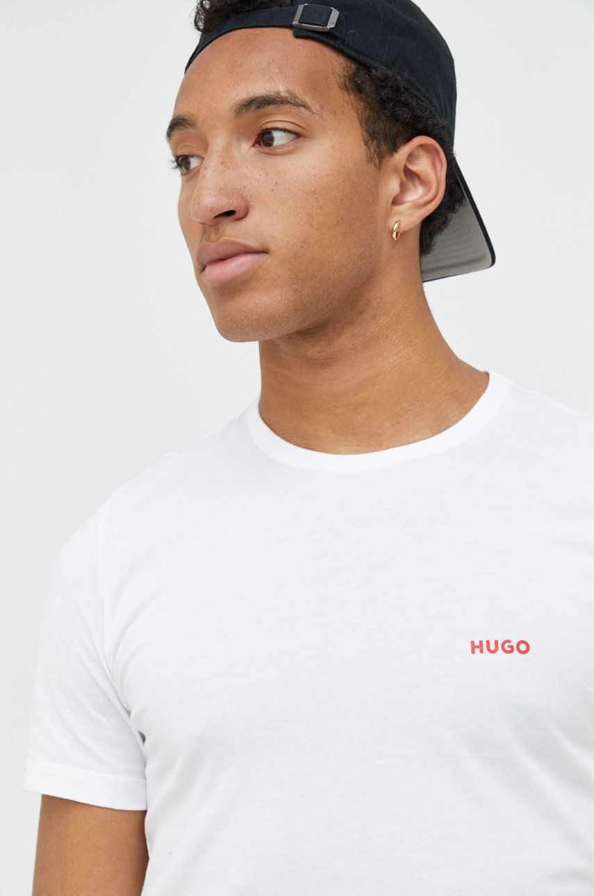 HUGO tricou din bumbac 3-pack culoarea alb, cu imprimeu