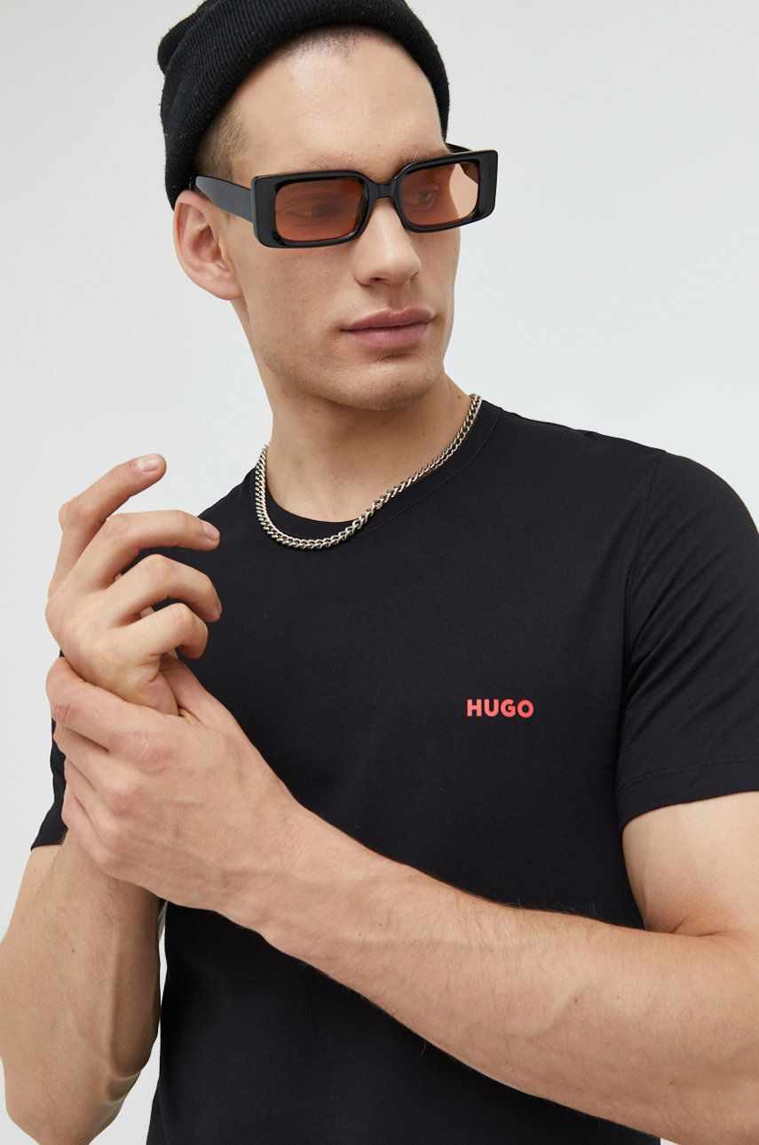 HUGO tricou din bumbac 3-pack culoarea negru, cu imprimeu